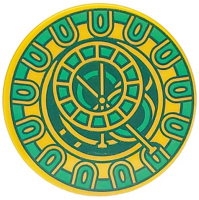 LEGO part Tile, Round 3 x 3 with Clock Face with Green and Dark Green Rings Pattern (67095pb083)