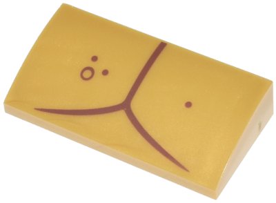 LEGO part Slope, Curved 2 x 4 x 2/3 with Bottom Tubes with Reddish Brown Curved Lines and Dots Pattern (88930pb178)