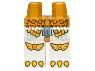 LEGO part Hips and White Legs with Gold Scaled Armor, Eagle Knee Covers and Yellow Talons Pattern (970c01pb19)
