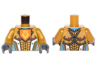 LEGO onderdeel Torso Nexo Knights Armor with Orange Emblem with King Pattern / Pearl Gold Arms / Dark Bluish Gray Hands (973pb2242c01)