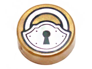 LEGO part Tile, Round 1 x 1 with Black and Silver Padlock Pattern (98138pb012)