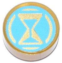 LEGO onderdeel Tile, Round 1 x 1 with Gold and Medium Azure Hourglass and Circle Pattern 98138pb404