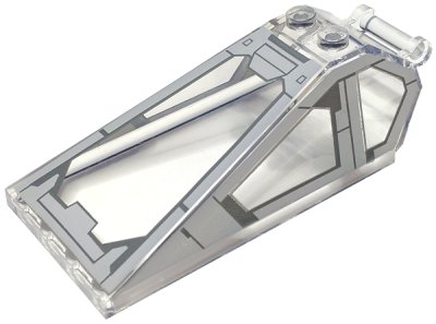 LEGO part Windscreen 8 x 4 x 2 with 2 Studs and Bar Handle with Light Bluish Gray Cockpit Window Frames and Dark Bluish Gray Panels and Lines Pattern (21849pb08)