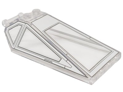 LEGO part Windscreen 8 x 4 x 2 with 2 Studs and Bar Handle with White Cockpit Window Frames, Long Side Windows and Detail Lines Pattern (21849pb10)