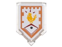 LEGO part Tile, Modified 2 x 3 Pentagonal with Nexo Power Shield Pattern - Chicken Power 22385pb014