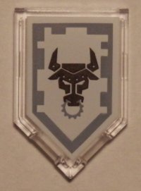 LEGO part Baldosa, Modificada 2 x 3 Pentagonal con patrón Escudo Poder Nexo - Minotauro de Metal 22385pb076