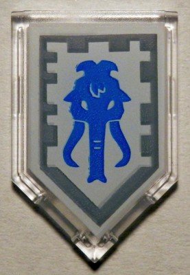 LEGO part Tile, Modified 2 x 3 Pentagonal with Nexo Power Shield Pattern - Mammoth (22385pb080)