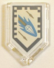 LEGO part Tile, Modified 2 x 3 Pentagonal with Nexo Power Shield Pattern - Diamond Spear 22385pb103
