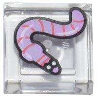 LEGO part Tile 1 x 1 with Bright Pink Worm, Coral Stripes, White Eyes, Black Outline Pattern 3070pb382