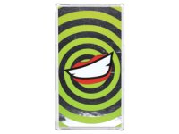 LEGO onderdeel Glass for Window 1 x 4 x 6 with Lime Swirls and Lopsided Open Mouth Smile with Teeth and Red Lips on Silver Mirrored Background Pattern (Sticker) - Set 76035 57895pb036
