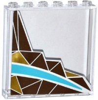 LEGO part Panel 1 x 6 x 5 with Silver and Gold Triangle Mosaic and White and Medium Azure Curved Stripes Pattern Right Side (Sticker) - Set 41106 59349pb100R