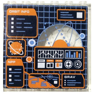 LEGO part Panel 1 x 6 x 5 with 'ORBIT INFO,' 'NPP,' 'GRAV,' and Planets Pattern (Sticker) - Set 60228 (59349pb178)