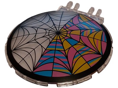 LEGO part Windscreen 8 x 8 Bubble Canopy with Dual 2 Fingers with Half Black, Half Colored Spider Web Pattern (5950pb01)