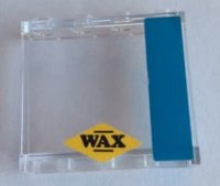 LEGO part Panel 1 x 4 x 3 with Side Supports - Hollow Studs with Dark Azure Stripe and 'WAX' on Yellow Diamond Pattern Model Right Side (Stickers) - Set 10252 60581pb123R