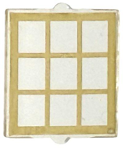 LEGO part Glass for Window 1 x 2 x 2 Flat Front with Gold Lattice Pattern (60601pb045)