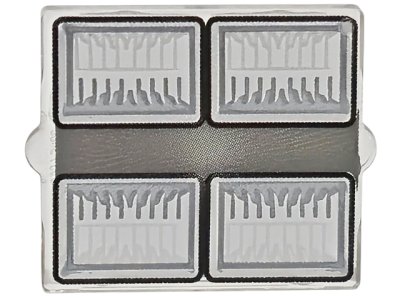 LEGO part Glass for Window 1 x 2 x 2 Flat Front with Silver and Dark Silver Headlights with Black Outlines Pattern (60601pb052)