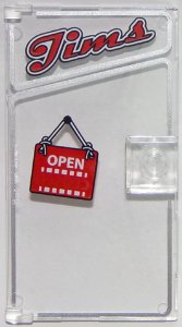 LEGO part Door 1 x 4 x 6 with Stud Handle with 'Jims' and 'OPEN' Pattern 60616pb032