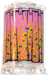 LEGO part Cylinder Half 2 x 4 x 5 with 1 x 2 Cutout with Dark Pink Curtain with Bright Light Orange and Dark Turquoise Flowers and Silver Rail Pattern (Sticker) - Set 41427 85941pb033