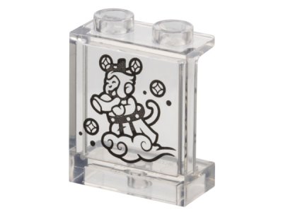 LEGO part Panel 1 x 2 x 2 with Side Supports - Hollow Studs with Black Monkey King (Sun Wukong) Flying on Cloud Pattern (87552pb127)