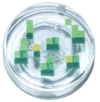LEGO part Tile, Round 1 x 1 with Pixelated Bright Green, Dark Green, Green and Lime Rectangles and Squares Pattern (Minecraft Wheat Seeds) 98138pb452