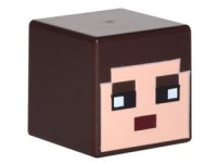 LEGO part Minifigure, Testa, Cubo Modificato con Volto Pixelato Color Nocciola Chiaro, Occhi Neri e Motivo Bocca Rosso Scuro (Skin Minecraft) 19729pb014