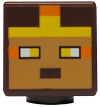 LEGO part Minifigure, Head, Modified Cube with Pixelated Medium Nougat Face, Yellow Eyes and Headband with Orange Trim Pattern (Minecraft Golden Knight) 19729pb073