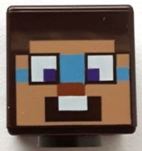 LEGO part Minifigure, Head, Modified Cube with Pixelated Nougat Face, Dark Azure around Dark Purple Eyes, Dark Orange Nose, and Surprised Pattern (Minecraft Steve) 19729pb077
