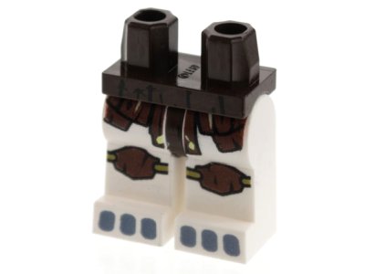 LEGO part Hips and White Legs with Dark Brown Loincloth, Knee Pads and Gray Toes Pattern (970c01pb22)