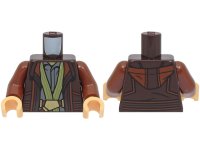 LEGO part Torso Jacket with Hood, Dark Bluish Gray Shirt, Olive Green Trim, Reddish Brown Belt with Gold Buckle Pattern / Reddish Brown Arms / Medium Tan Hands 973pb4934c01