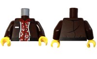 LEGO part Torso Jacket Open with Black Hem and Silver Zipper over Red Hawaiian Shirt with Flowers and Leaves Pattern / Dark Brown Arms / Yellow Hands 973pb5685c01