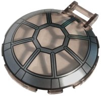 LEGO part Dish 6 x 6 Inverted with Bar Handle with SW 8 Spoke Silver and Black Frame TIE Interceptor Cockpit Pattern 18675pb23
