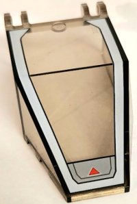 LEGO part Windscreen 7 x 4 x 1 2/3 with Locking Dual 2 Fingers, 9 Teeth with SW Red Triangle Pattern 30372pb04