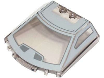 LEGO part Windscreen 6 x 6 x 1 1/3 Straight Sides with Dark Bluish Gray Window Frame Outline and Light Bluish Gray Roof with 4 Dots Pattern (65633pb12)