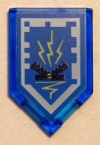 LEGO part Tile, Modified 2 x 3 Pentagonal with Nexo Power Shield Pattern - Zap Zap 22385pb065