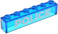 LEGO part Brick 1 x 6 without Bottom Tubes with White 'POLICE' Sans-Serif Bold Pattern 3067pb09