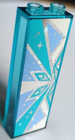 LEGO part Mattone 1 x 2 x 5 con Fiocco di Neve Azzurro Bianco Luminoso Chiaro e Azzurro Medio Metà su Motivo Sfondo Glitter Olografico Argento Lato Destro Modello (Adesivo) - S (2454pb278R)