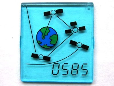 LEGO part Glass for Window 4 x 4 x 3 Roof with '0585', Earth and Satellites Pattern (Sticker) - Set 6339 (4448pb03)