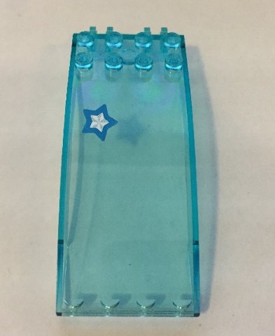 LEGO part Windscreen 8 x 4 x 2 Curved with Locking Dual 2 Fingers with White and Dark Azure Star Pattern (Sticker) - Set 41339 (46413pb014)