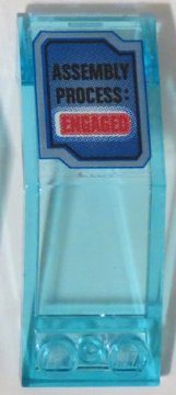 LEGO part Windscreen 5 x 2 x 1 2/3 with Blue Screen with 'ASSEMBLY PROCESS: ENGAGED' Pattern (Sticker) - Set 70596 (6070pb020)