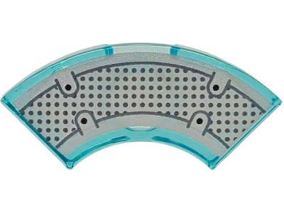 LEGO part Tile, Round Corner 2 x 2 Macaroni with Bottom Stud Holder with Black and Dark Bluish Gray Dots and Lines on Silver Background Pattern (7836pb001)