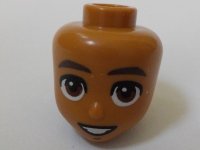 LEGO part Mini Doll, Head Friends Male with Thick Dark Brown Eyebrows, Reddish Brown Eyes and Open Mouth with White Teeth Pattern 103339
