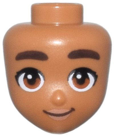 LEGO part Tête de mini poupée Friends avec Sourcils Marron foncé épais, Yeux Orange foncé, Lèvres Nougat et motif Sourire bouche fermée (105992)