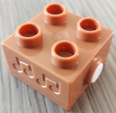 LEGO part Duplo, Brick 2 x 2 Sound with Debossed Music Notes, White Button, and Animal Sounds (1486c01)