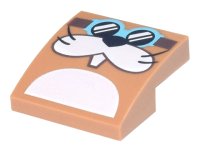 LEGO part Slope, Curved 2 x 2 x 2/3 with Medium Azure Goggles with Dark Brown Strap, Black Nose and Whiskers, White Cheeks and Tooth Pattern (Super Mario Rocky Wrench Face) 15068pb405
