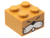 LEGO part Brick 2 x 2 with Black Closed Eyes, Nose, and Whiskers, White Cheeks and Tooth Pattern (Super Mario Monty Mole Face) 3003pb119