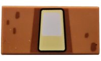 LEGO onderdeel Tile 1 x 2 with White and Bright Light Yellow Trapezoid with Black Outline, Dark Orange Border and Spots Pattern (Minecraft Great Hog Eye) 3069pb1378