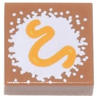 LEGO part Tile 1 x 1 with Beignet White Powdered Sugar and Bright Light Orange Frosting Squiggle Pattern 3070pb350