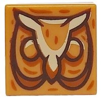 LEGO part Tile 1 x 1 with Owl Head with Dark Brown Outline, Tan Feathers and Dark Orange Highlights Pattern 3070pb356
