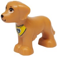 LEGO part Dog, Friends, Shaggy Fur, Ears, and Tail with Black Nose, Mouth, Eyelids and Eyebrows, Yellow Bandana with Heart and White Paw Print Pattern (Rocky) 3168pb06