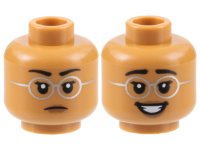 LEGO part Minifigure, Head Dual Sided Female Black Eyebrows, Silver Round Glasses, Neutral / Smile with Teeth Pattern - Hollow Stud 3626pb3163